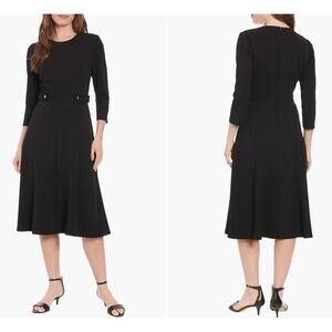 London Style Collection Sz 8 Gold Button Fit &‎ Flare Midi Dress Black cocktail